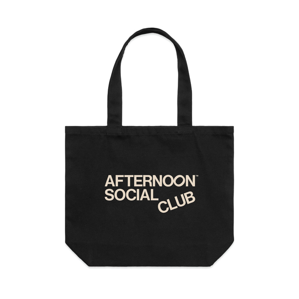 Black Afternoon Social Club tote bag featuring logo