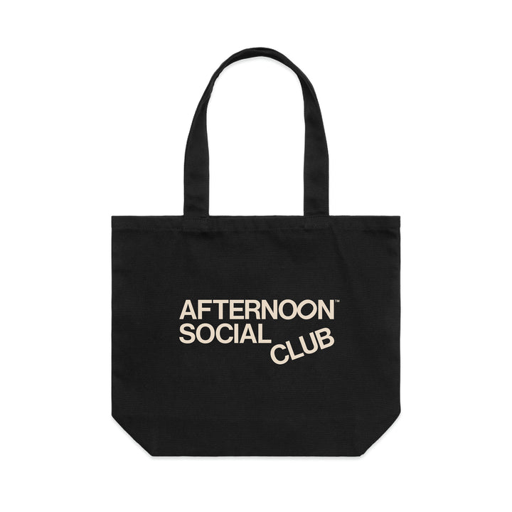Black Afternoon Social Club tote bag featuring logo