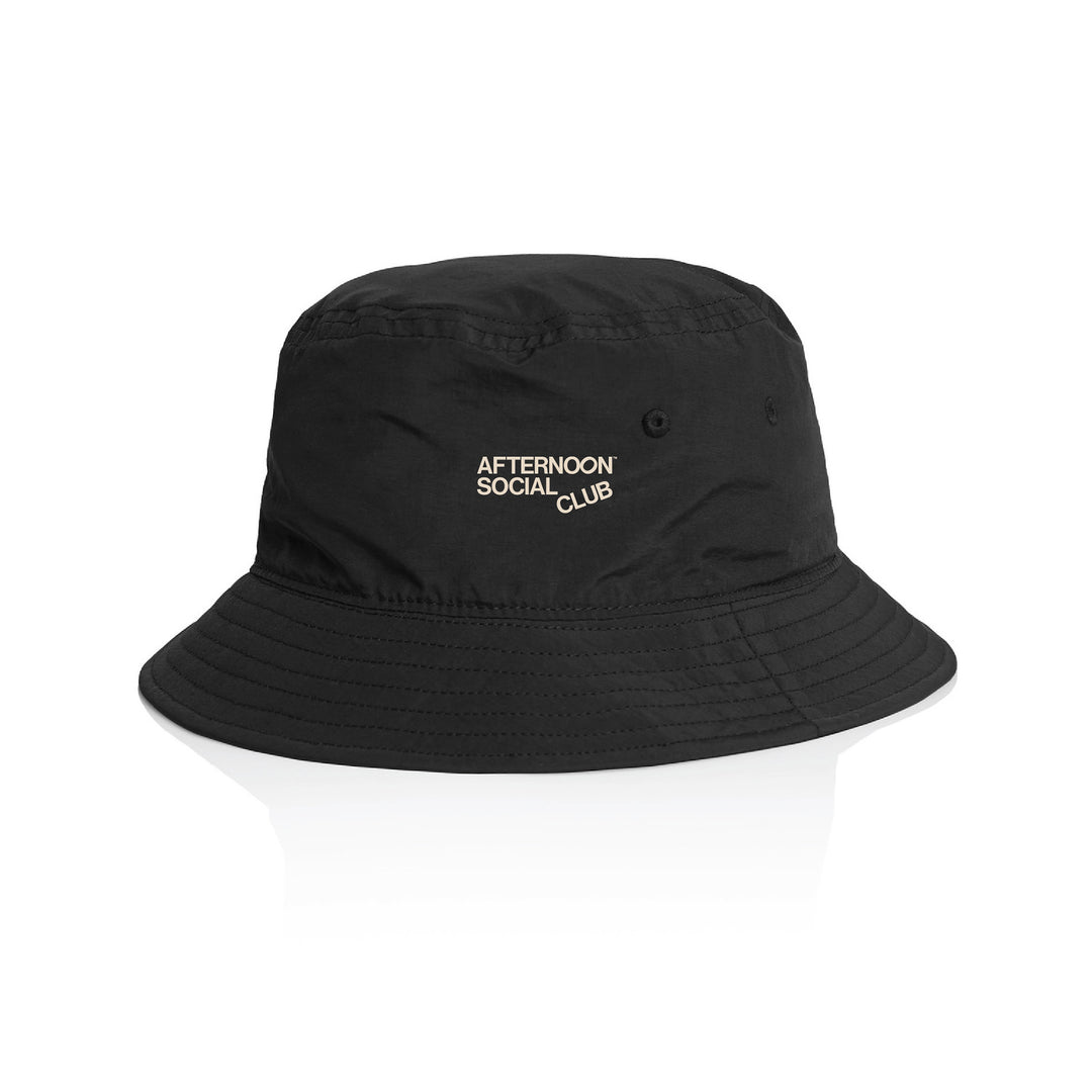 Black bucket hat with Afternoon Social Club logo