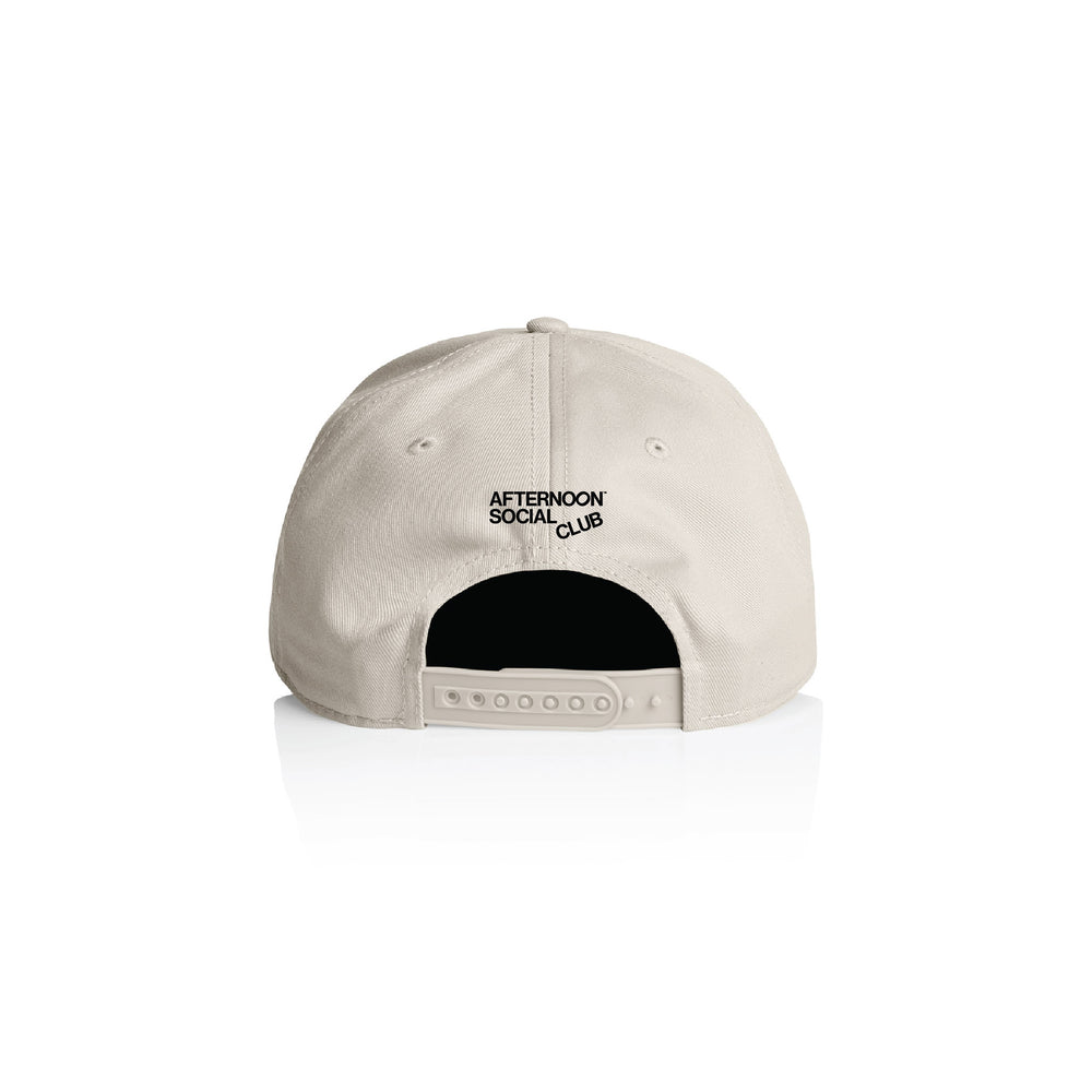 White Icon hat with Afternoon Social Club logo on the back