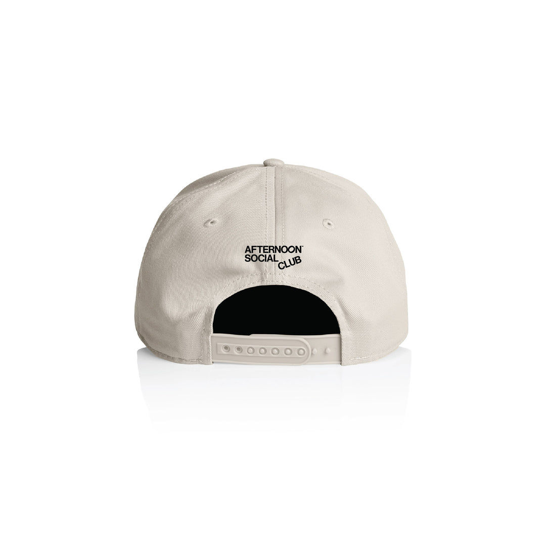 White Icon hat with Afternoon Social Club logo on the back