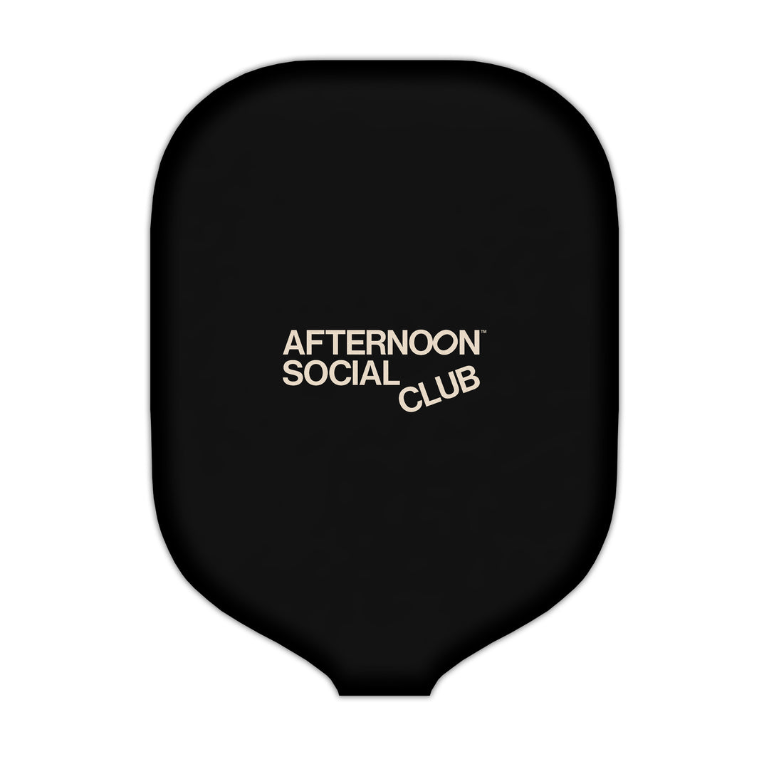 Custom Neoprene pickleball paddle cover by Afternoon Social Club in black.