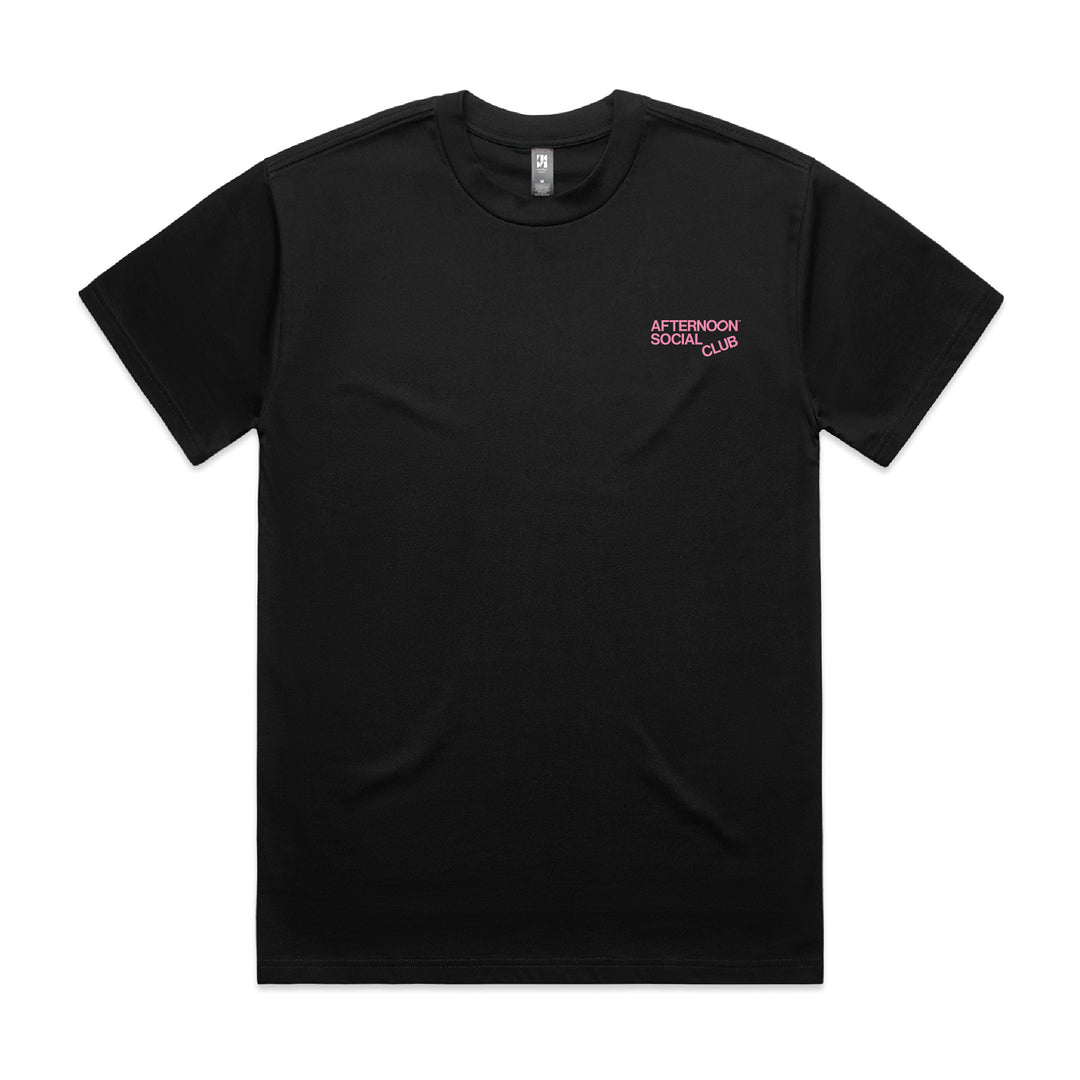 Black Heavy Tee from Afternoon Social Club featuring logo, oversized fit, and durable cotton fabric.